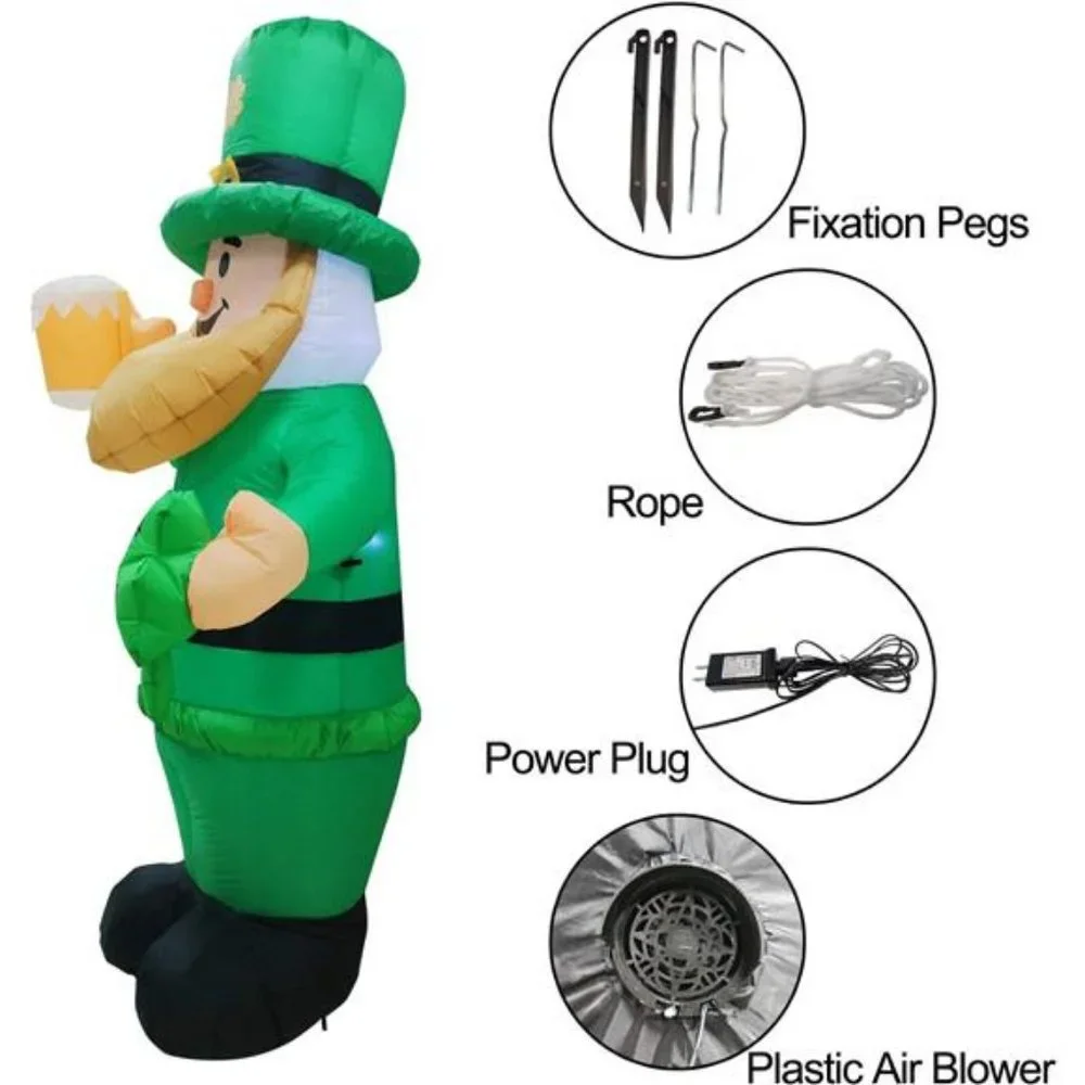 8 Foot St Patricks Day Inflatable Leprechaun Decorations Outdoor with‎ LED Light